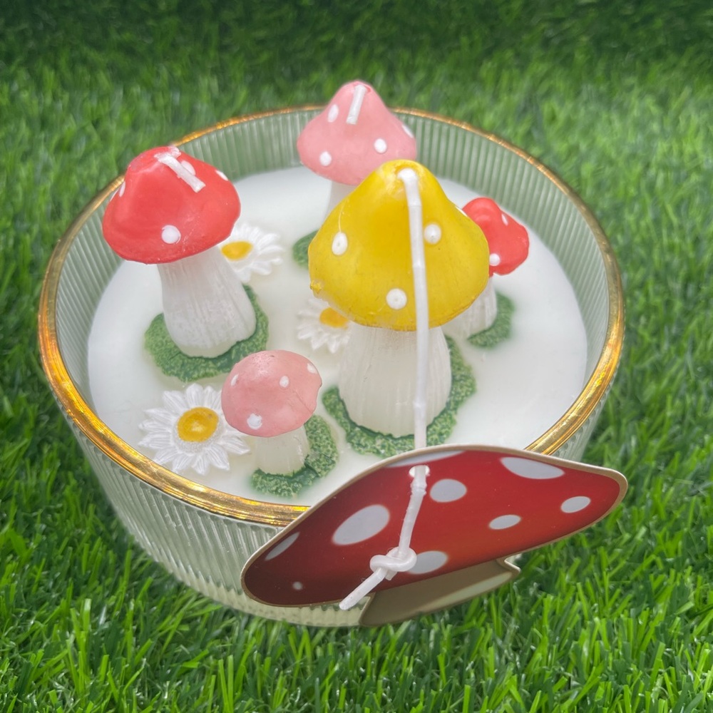Mushroom Garden Candle - Red, Yellow, Pink